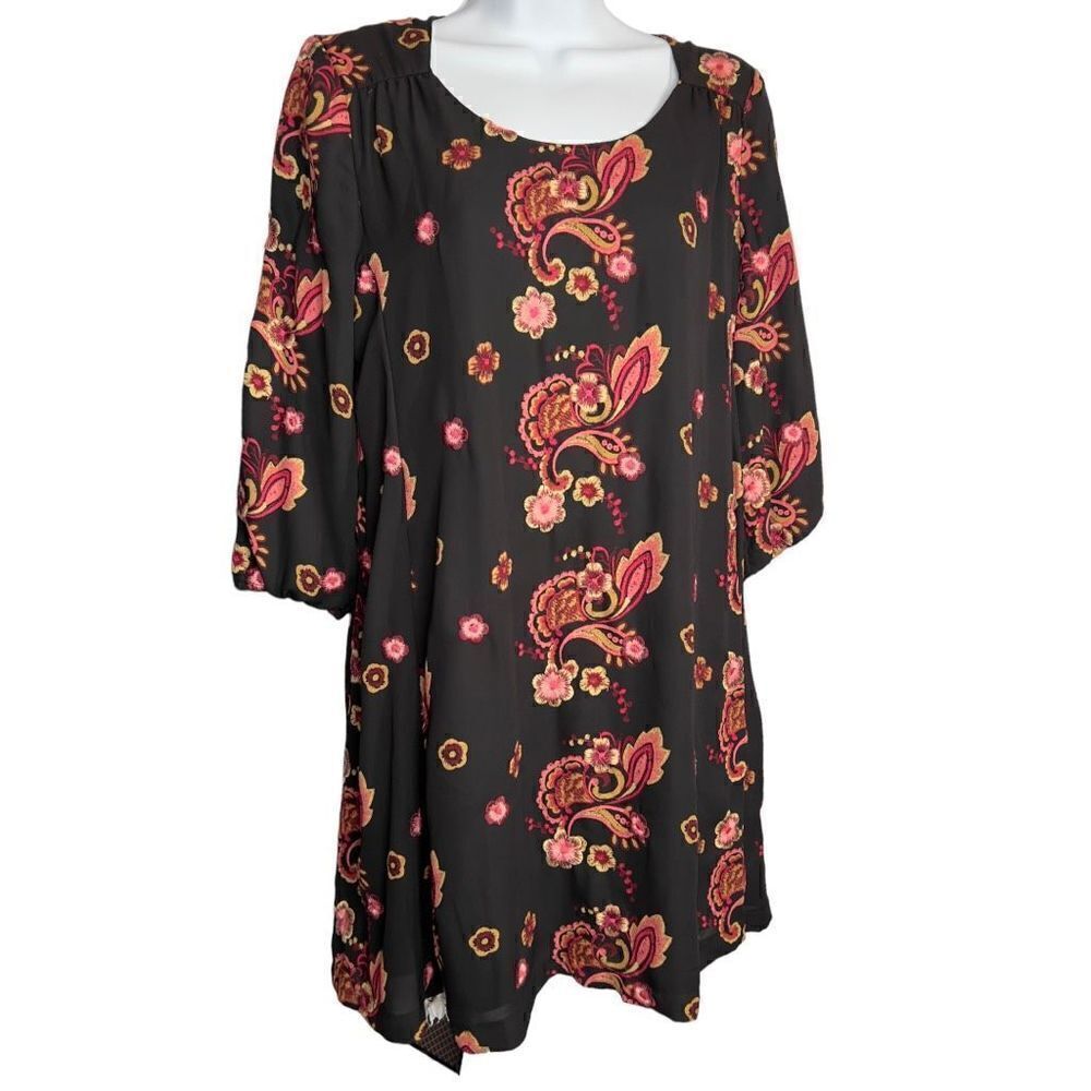Eci Embroidered Shift Dress Warm Red Floral Embroidery Women’s Small